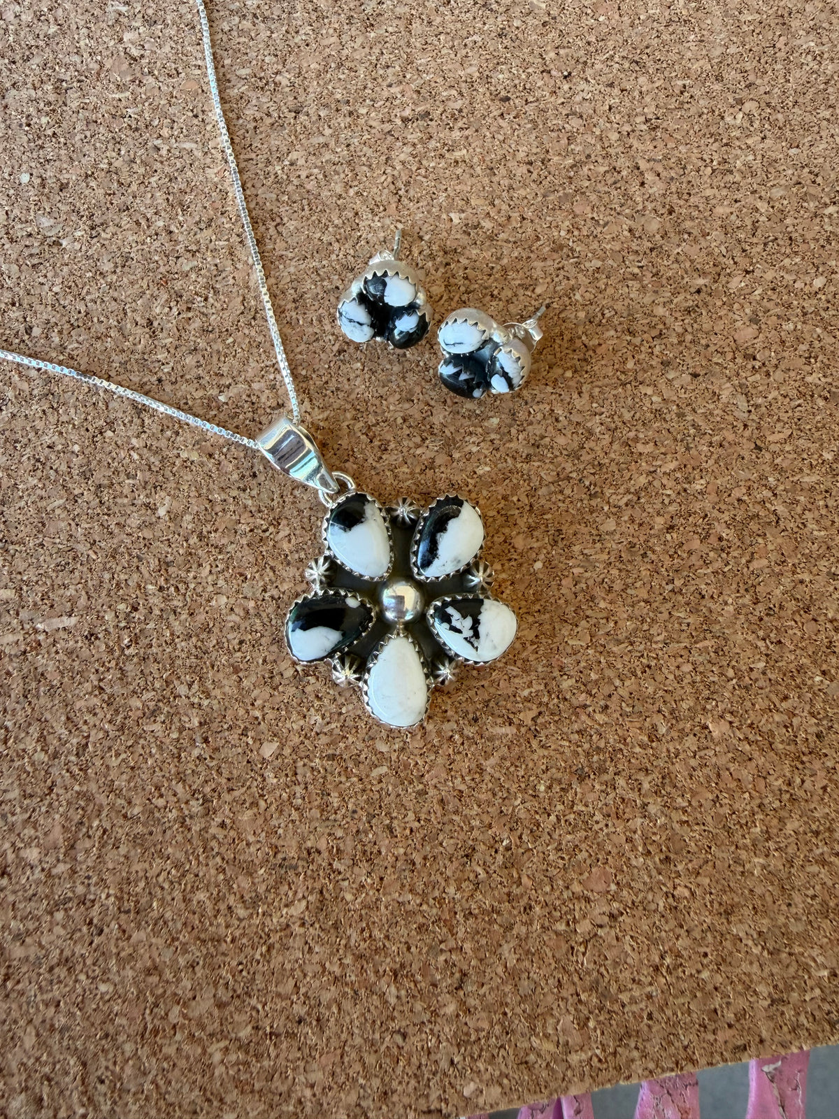 White Buffalo Pendant Necklace and Cluster Earrings-TGB