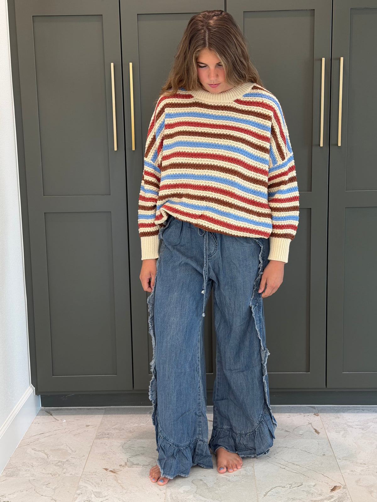 Flared Denim Soft Pants-TGB
