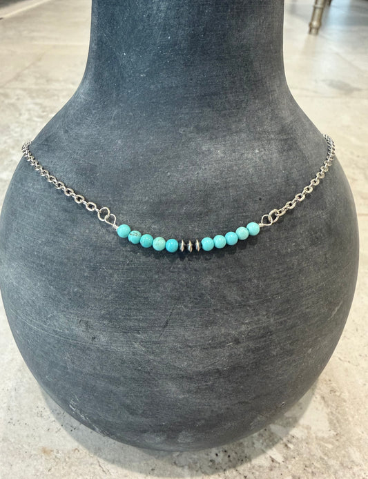 Turquoise and Sterling Silver beaded necklace-TGB