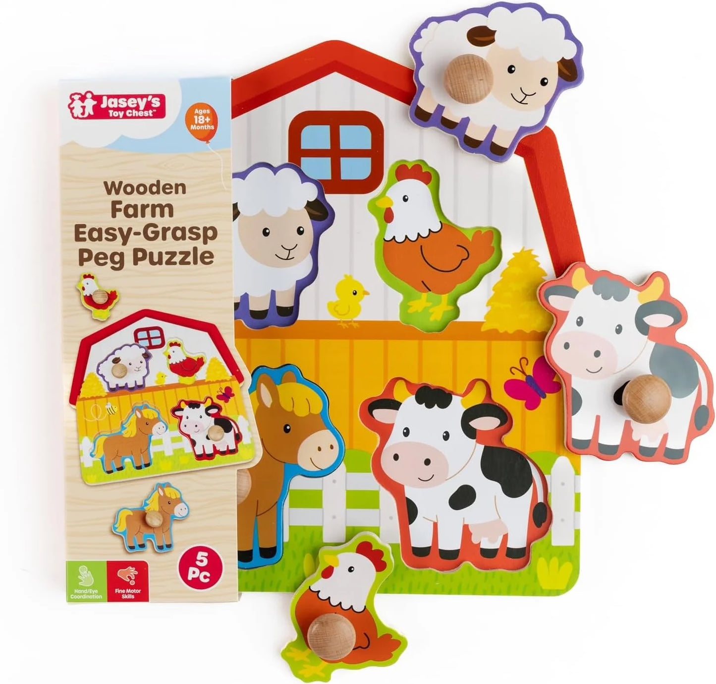 JTC Wooden Farm Easy Grasp Peg Puzzle