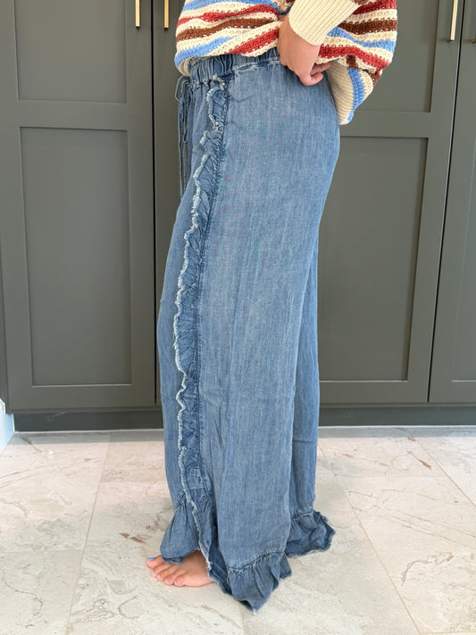 Flared Denim Soft Pants-TGB