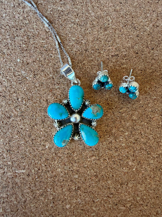 Turquoise Pendant Necklace and Cluster Earrings set-TGB