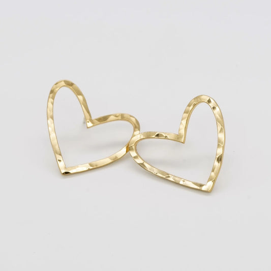 24K Gold Hammered Heart Studs