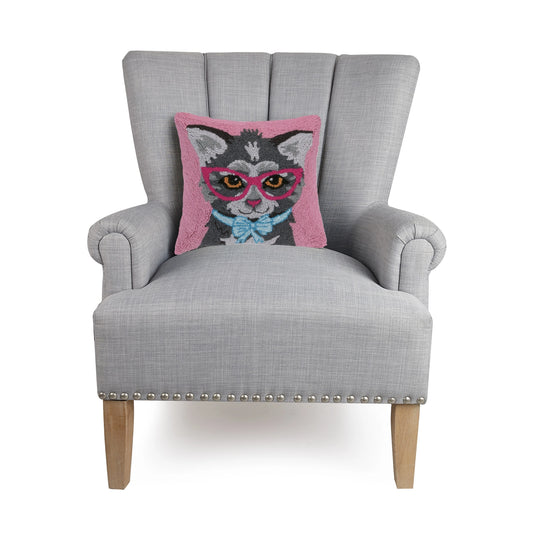 Cat w/ Eye Glasses and Bow Hook Pillow