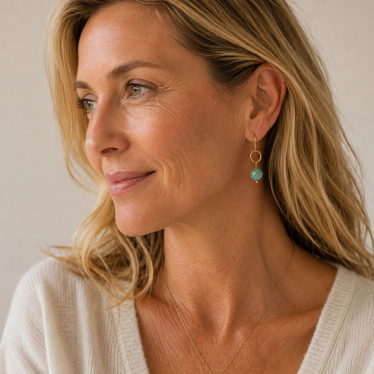 Gold and Turquoise Dangle Earrings - TGBJ