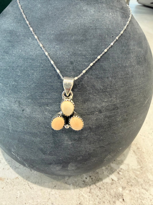 Pink (Peach)Conch Shell Sterling Silver Necklace-TGB