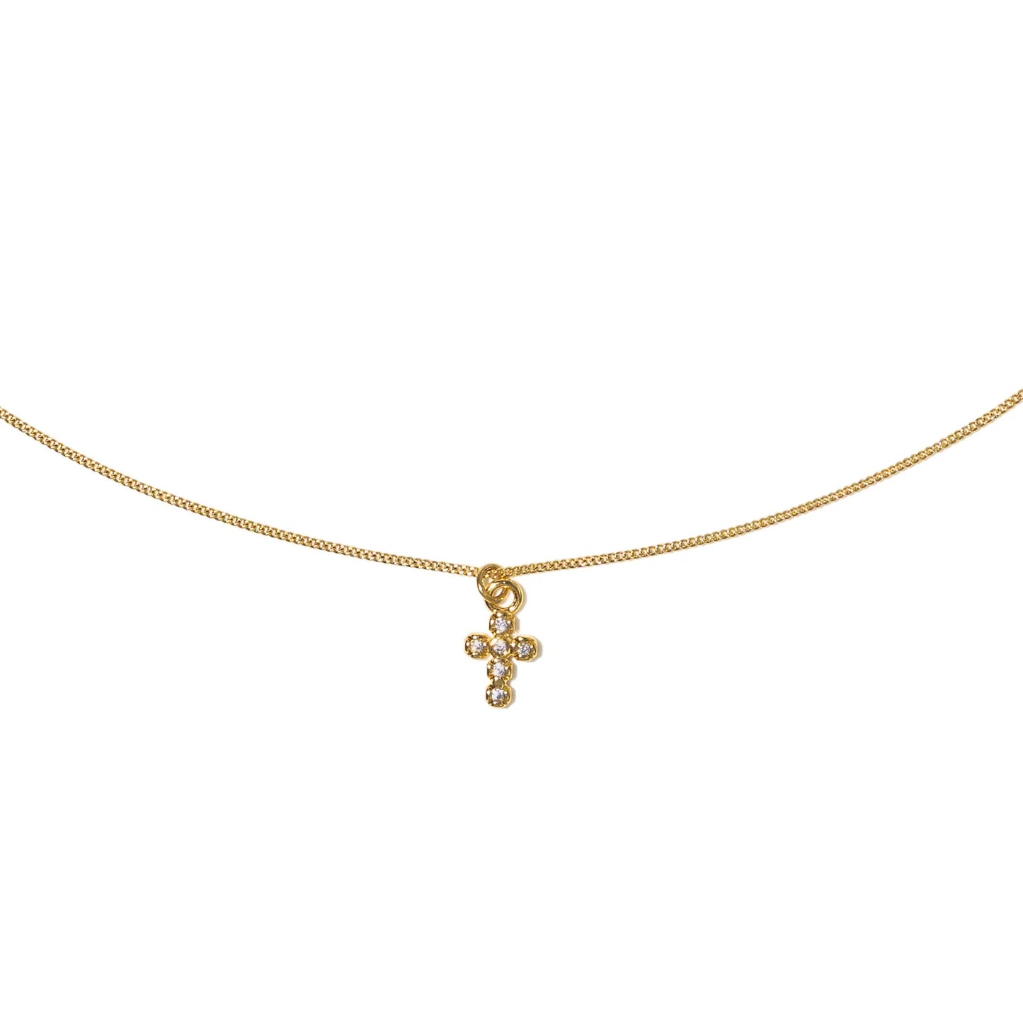 Gold Dainty Diamond Cross Pendant Necklace