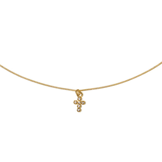 Gold Dainty Diamond Cross Pendant Necklace