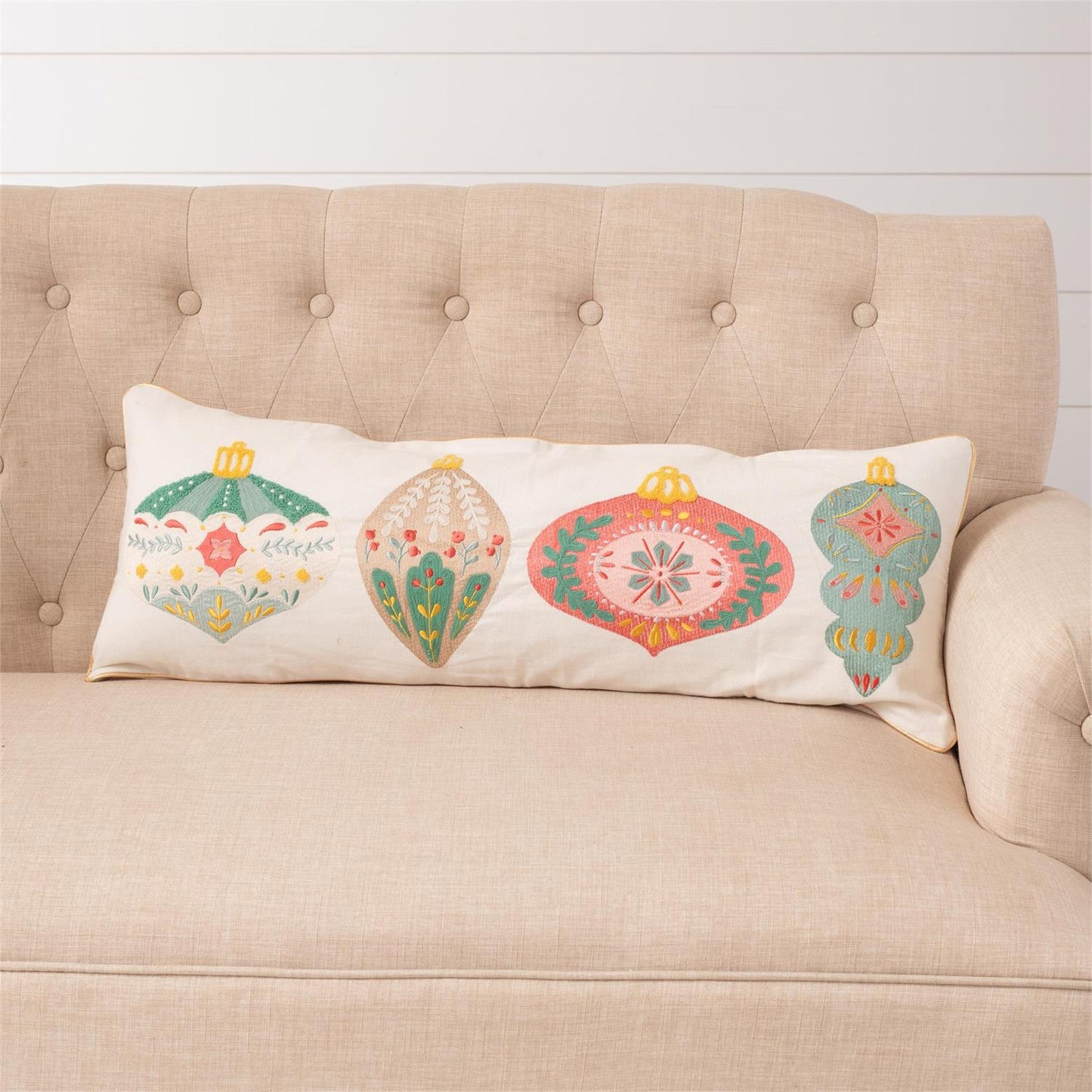 Merry Ornaments Embroidered Pillow