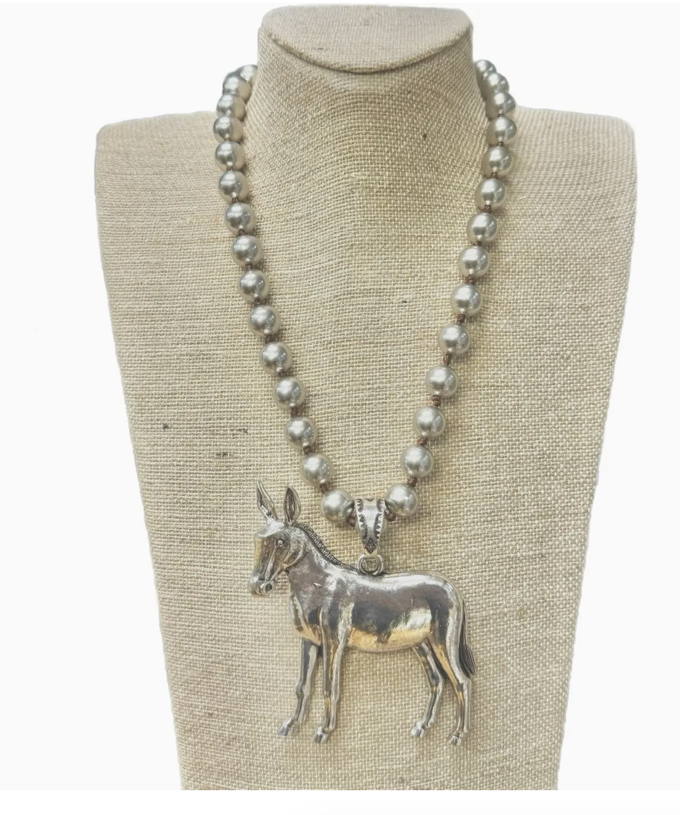 Mule Pendant On Faux Navajo Pearl Necklace