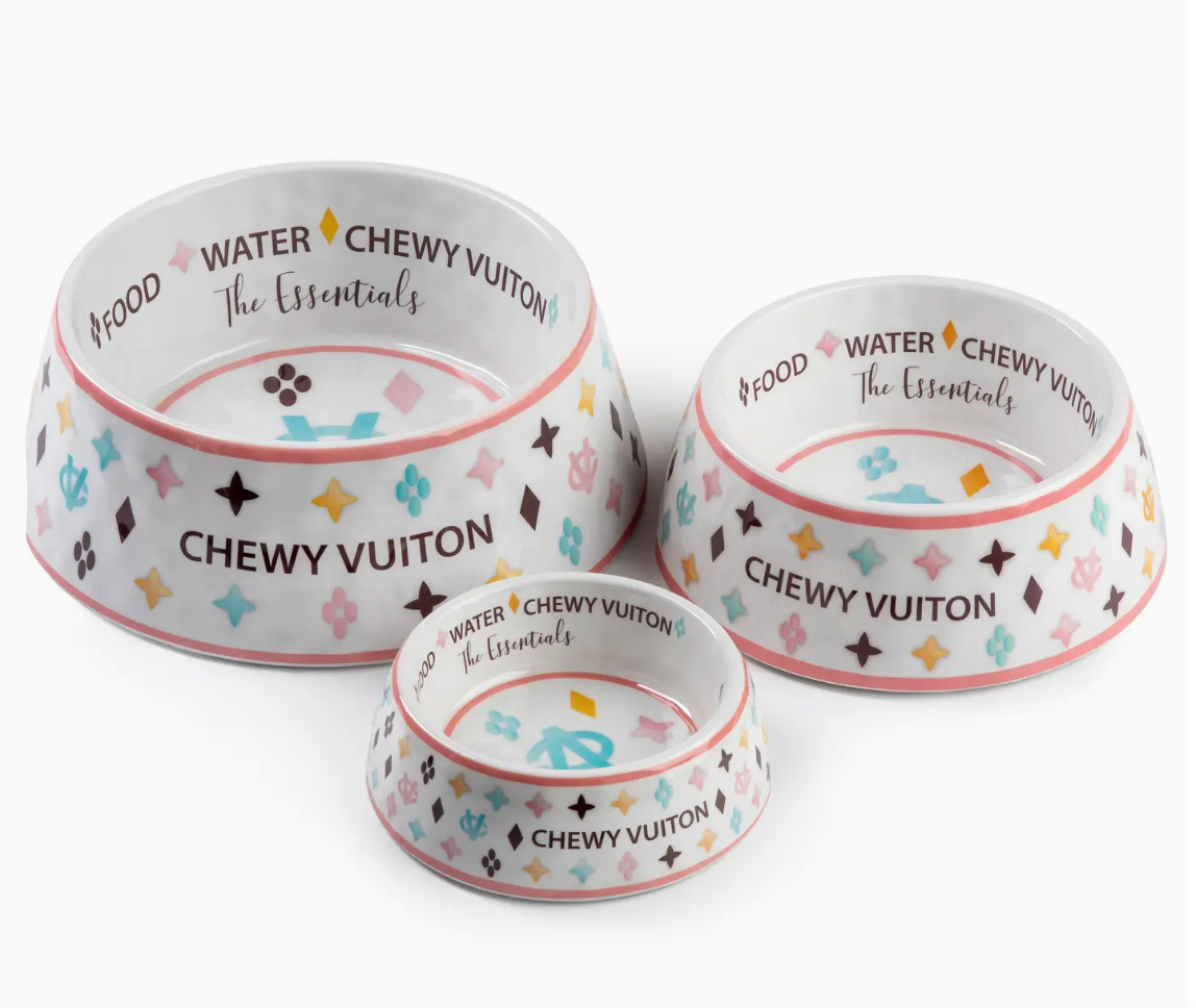White Chewy Vuiton Dog Bowl - 3 Sizes!!