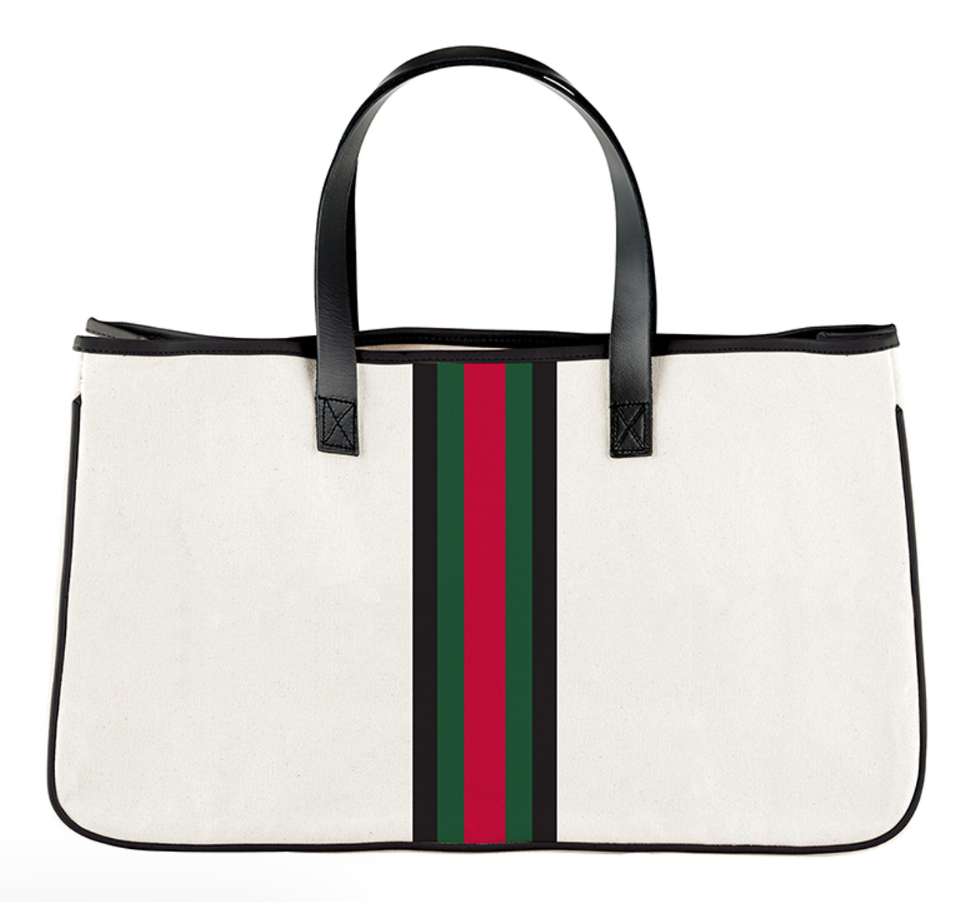 Racer Stripe Canvas Tote - Natural + Red Stripes