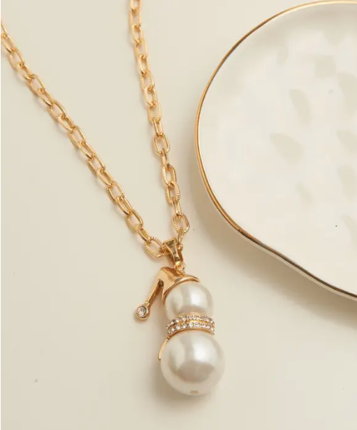 Holiday Pearl Snowman Pendant Necklace
