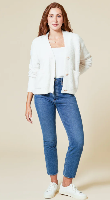 Solid Marshmallow Crop Cardigan ( Almond )
