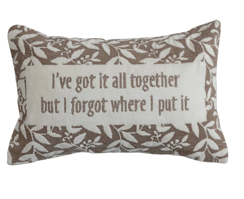 Embroidered Lumbar Pillow with Botanical Pattern