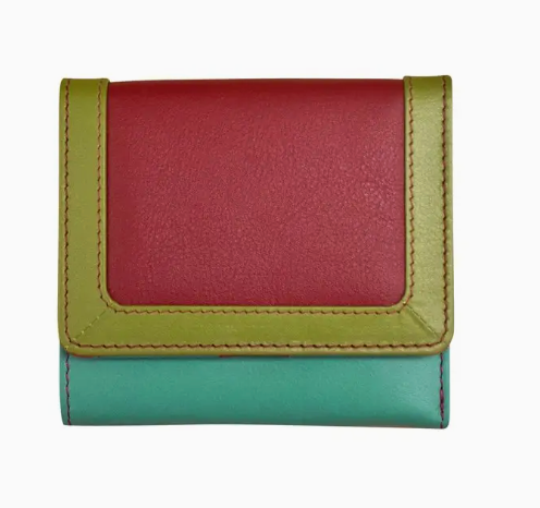 Leather Color Block Tri-Fold Wallet