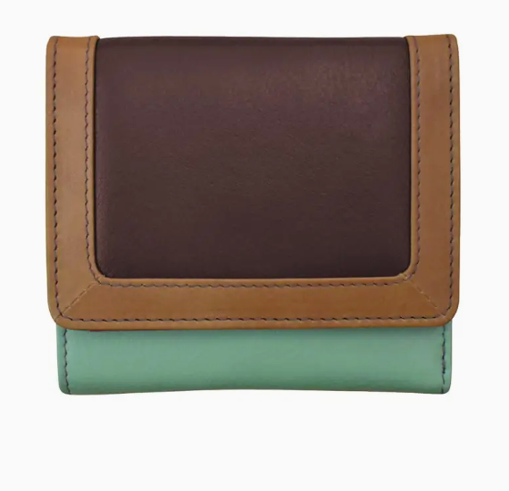 Leather Color Block Tri-Fold Wallet