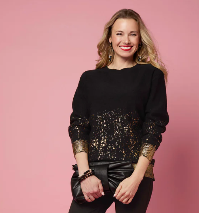 Tinlee Sweater With Metallic Splatter