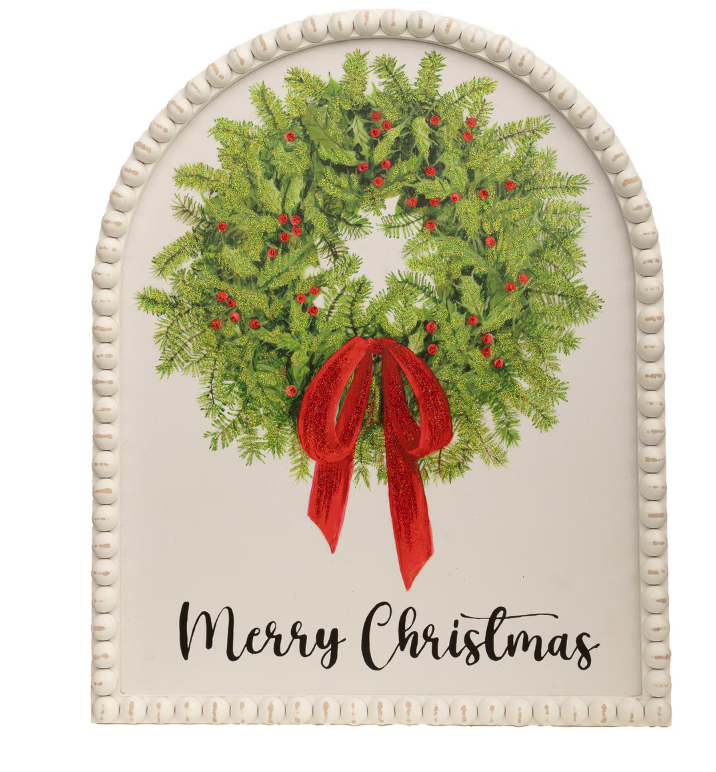 Merry Christmas Framed Wreath Print (Wood)