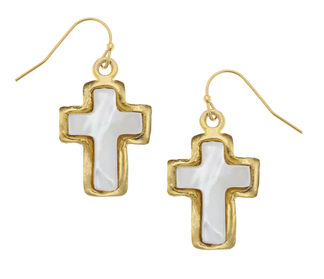 1989WR SUSAN SHAW MOTHER PEARL CROSS WIRE EARRINGS