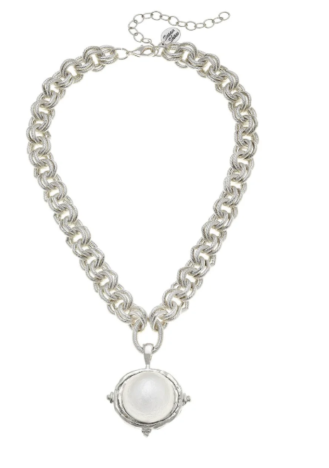 3832WS SUSAN SHAW HAND CAST SILVER CABOCHON COTTON PEARL NECKLACE