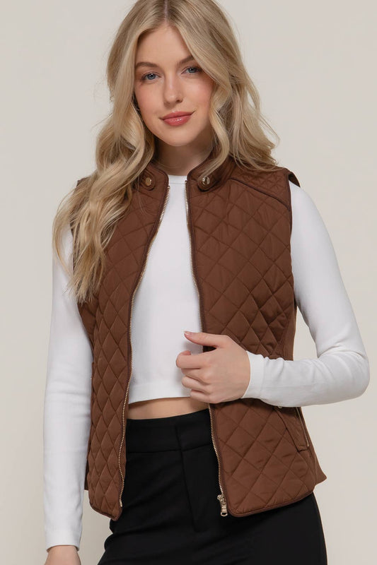 Hazelnut Piping Rib Quilted Vest