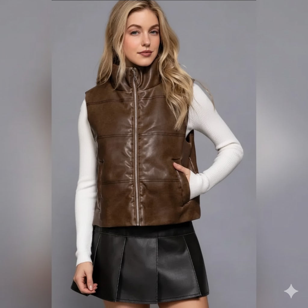 Faux Leather Hazelnut Vest