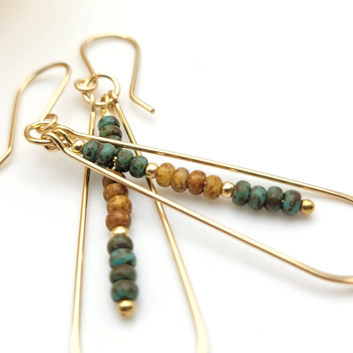 14k Gold Filled Long Hoop with Beads-TGBJ
