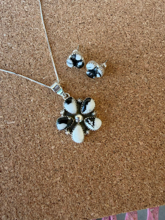 White Buffalo Pendant Necklace and Cluster Earrings-TGB