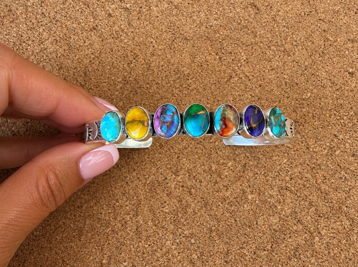 Multi Turquoise Stone Silver Plated Bracelet-TGB