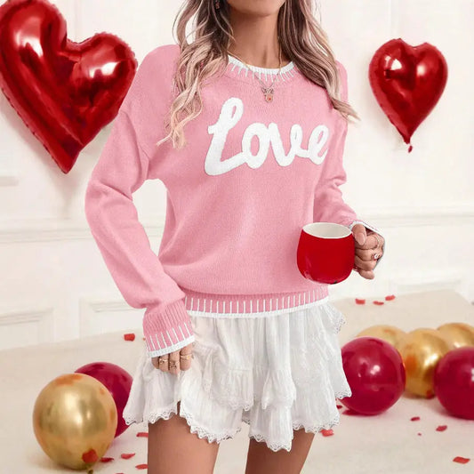 Valentine Day Long Sleeve Round Neck Knit Sweater