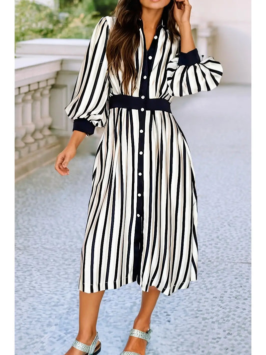 Shirt Style Button Down Midi Dress