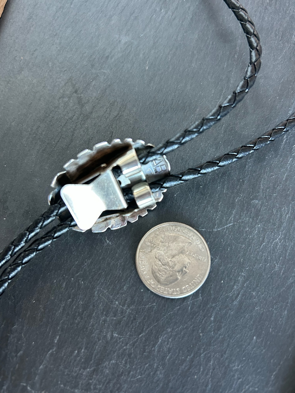Native Made Black Onyx and Sterling Silver Bolo Tie - TGBJ