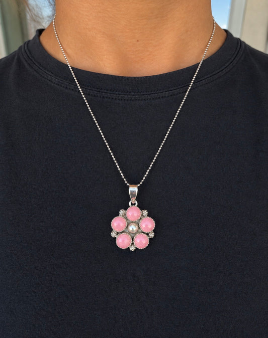 Pink Conch Pendant Necklace and Stud Earrings-TGB