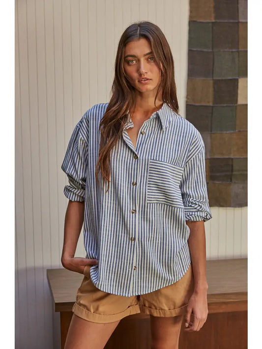 Woven Cotton Collar Neck Button Front Top