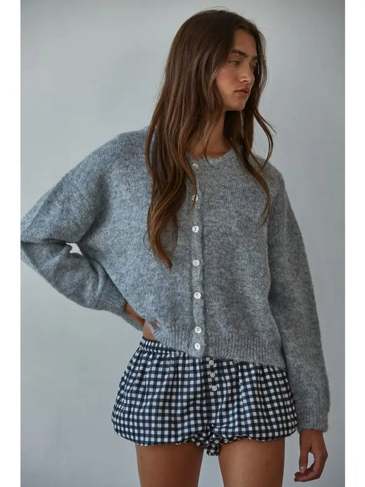 Knit Sweater Round Neck Long Sleeve Cardigan Top