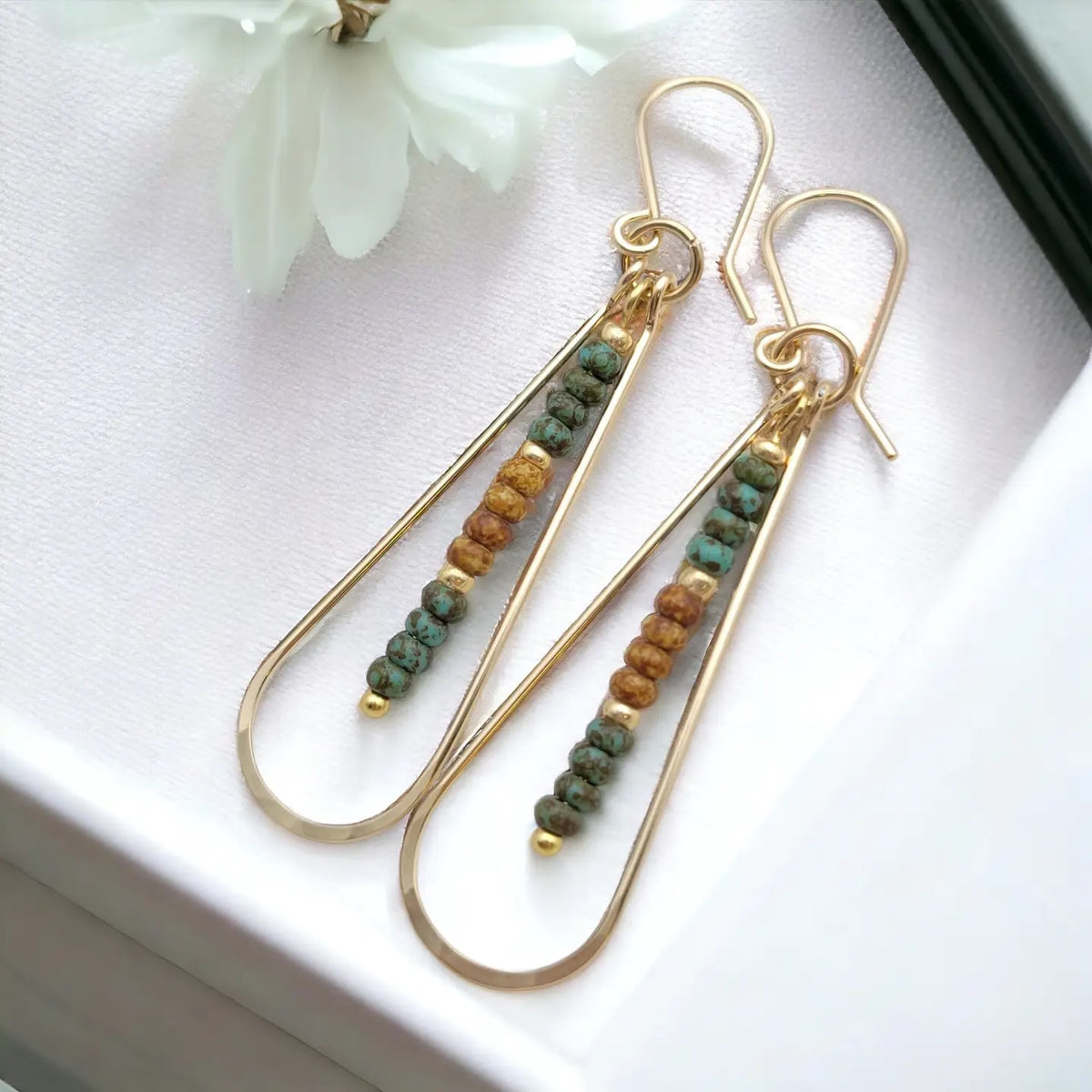 14k Gold Filled Long Hoop with Beads-TGBJ
