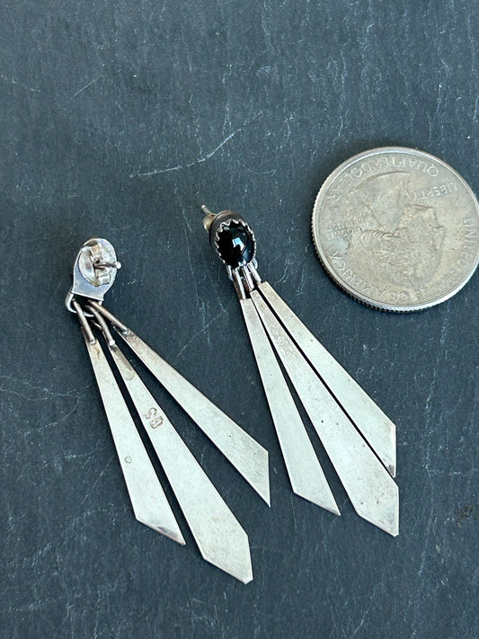 Vintage Black Onyx & Sterling Earrings-TGBJ