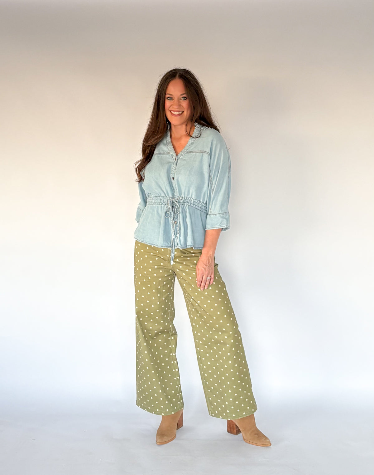 Green Polka Dot Cropped Wide Leg Pant IMS