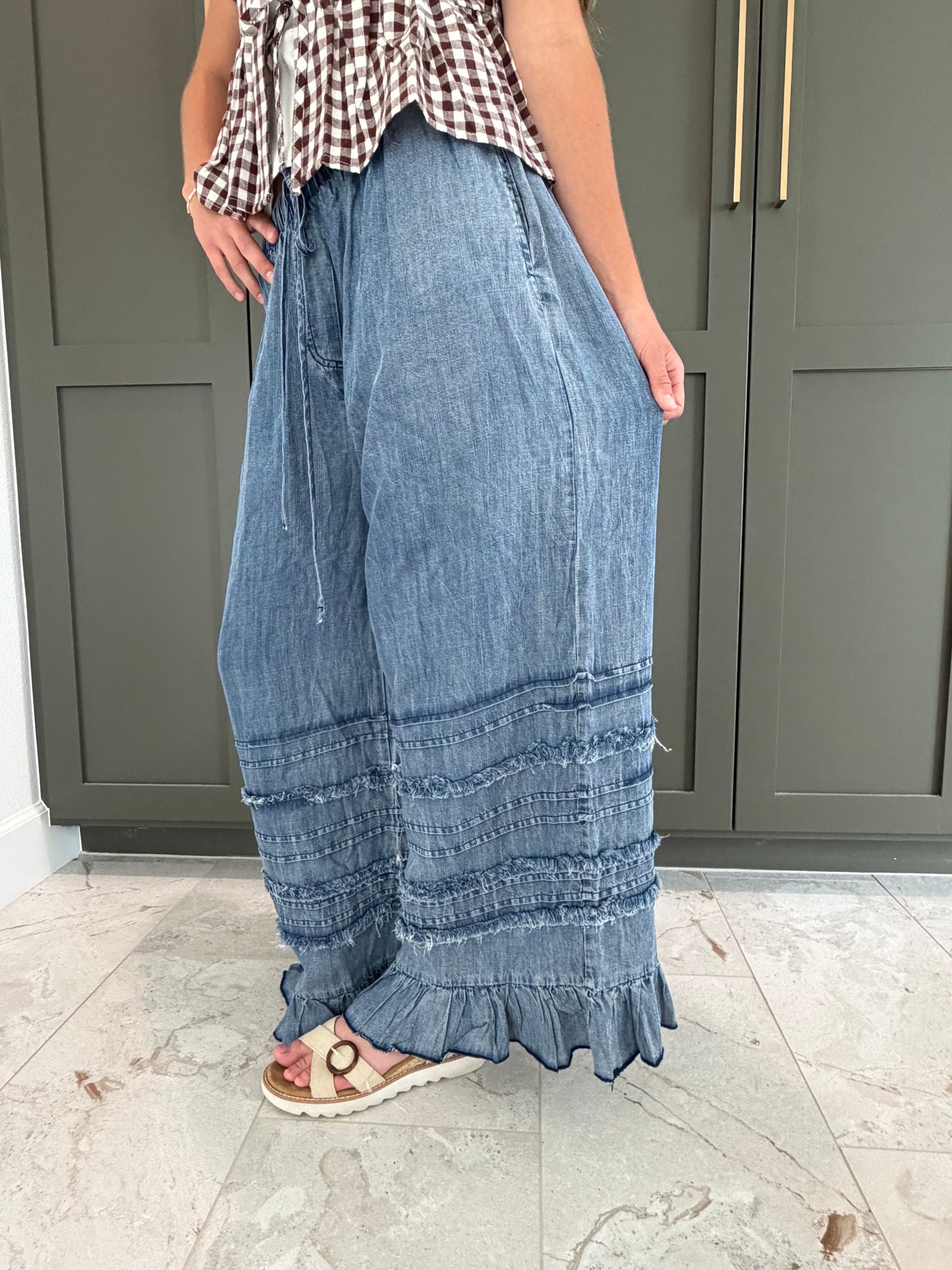 Flared Ruffle Hem Pants-TGB