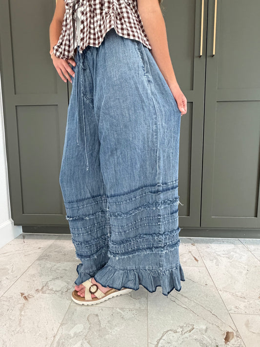 Flared Ruffle Hem Pants-TGB
