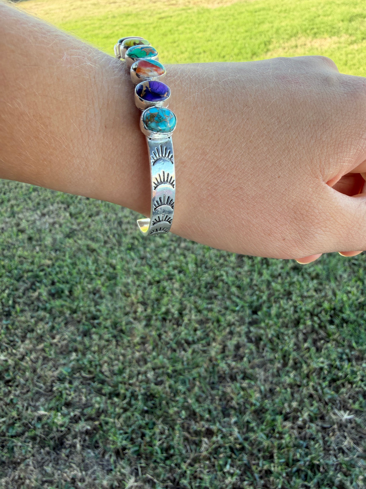 Multi Turquoise Stone Silver Plated Bracelet-TGB