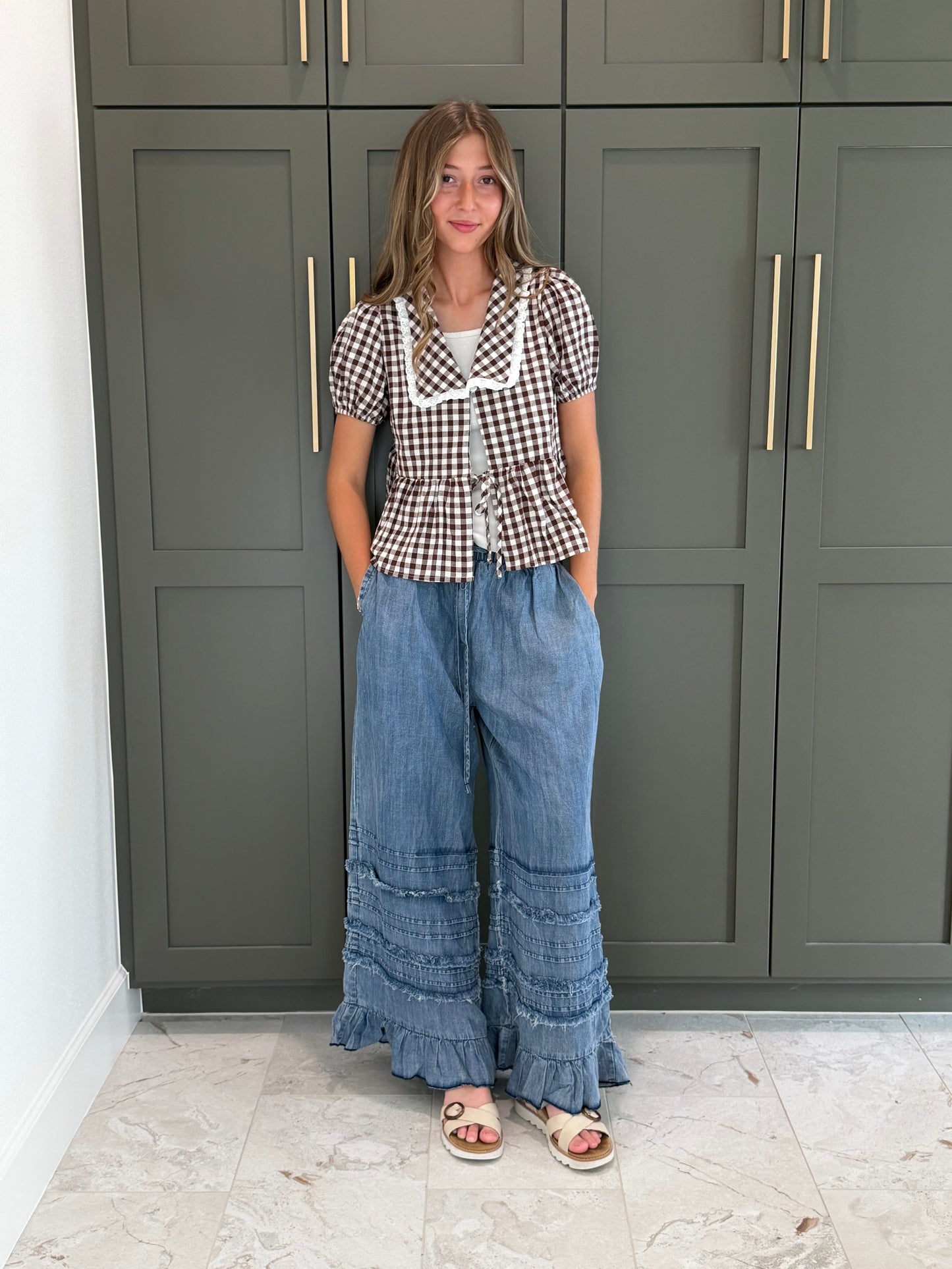 Flared Ruffle Hem Pants-TGB