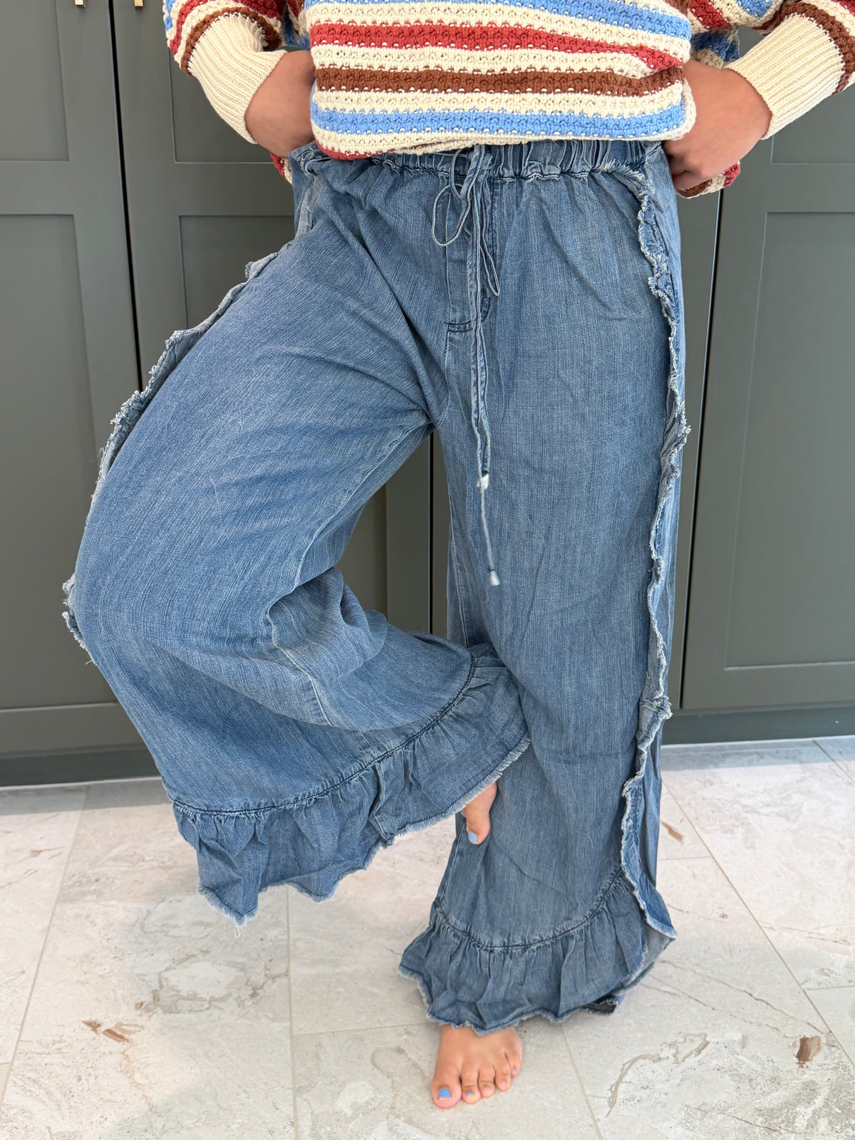Flared Denim Soft Pants-TGB