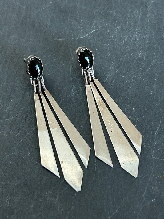 Vintage Black Onyx & Sterling Earrings-TGBJ