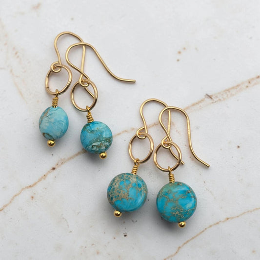 Gold and Turquoise Dangle Earrings - TGBJ