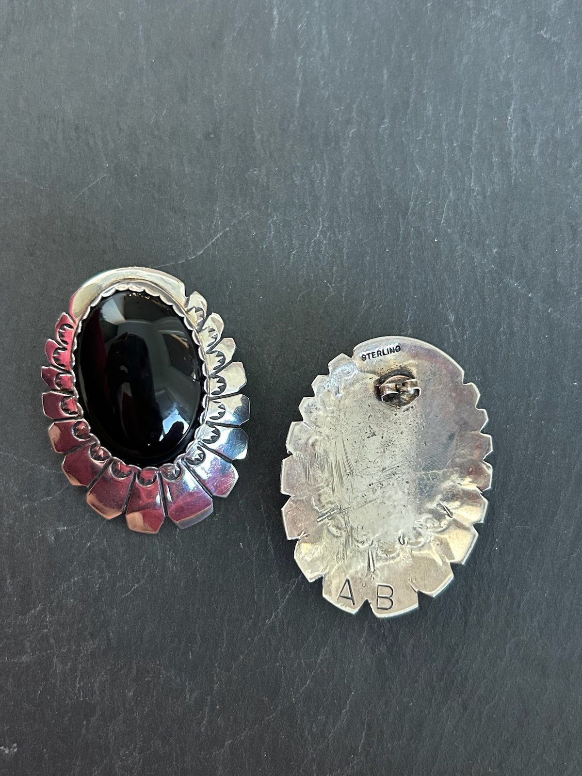 Native Made Black Onyx & Sterling Silver Earrings - TGBJ