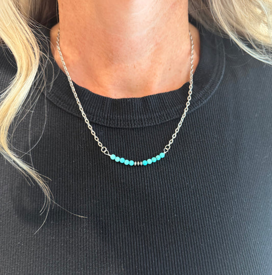 Turquoise and Sterling Silver beaded necklace-TGB