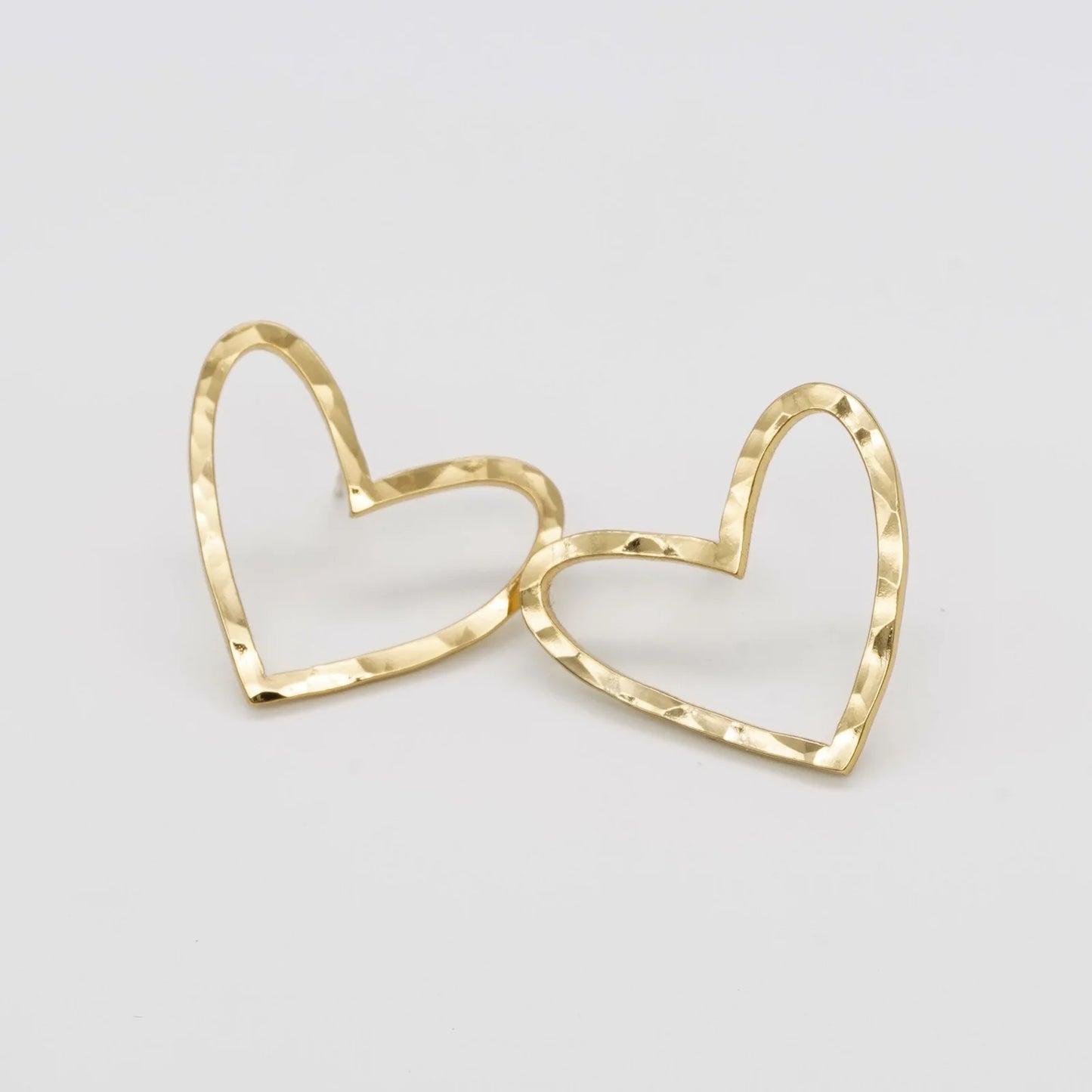 24K Gold Hammered Heart Studs