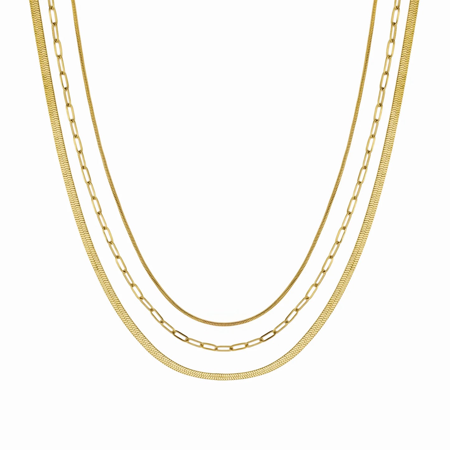 Waterproof Gold Triple Paperclip Necklace
